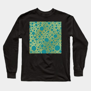 Gold Teal Blue Hand Drawn Geometric Circles Pattern Long Sleeve T-Shirt